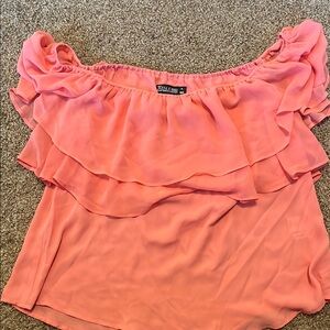 New York & Company Pink Ruffled Off-Shoulder Blouse